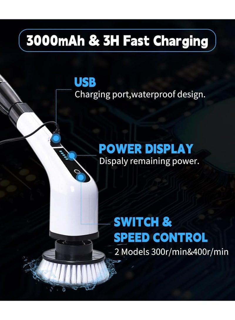 houscly Electric Spin Scrubber Cleaning Brush: Cordless Power Shower Scrubber for Cleaning Bathroom Tub Tiles Car with Long Handle | Portable E Spin Bathtub Spinning Cleaner Scrub Brush Household Use Supplies - Image 4
