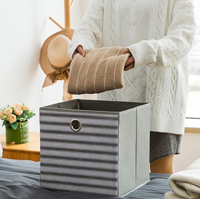 Kuber Industries Foldable Storage Basket|Square Toy Storage Bin|Front Grab Handle|Wardrobe, Closet Organizer (Grey) - Image 2