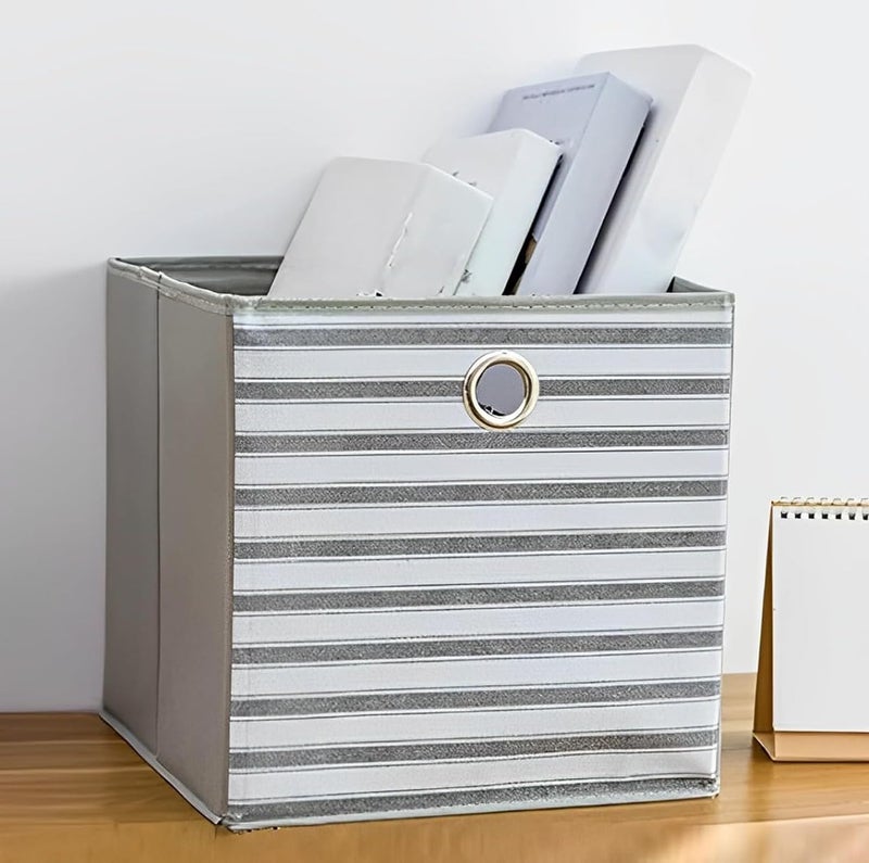 Kuber Industries Foldable Storage Basket|Square Toy Storage Bin|Front Grab Handle|Wardrobe, Closet Organizer (Grey) - Image 1