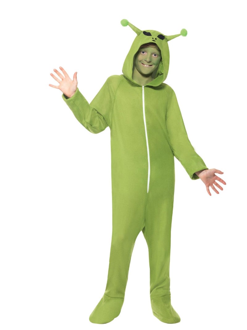 Smiffys Children's All in One Alien Costume, Jumpsuit with Hood, Colour: Green, Size: M, 55014 - Image 1
