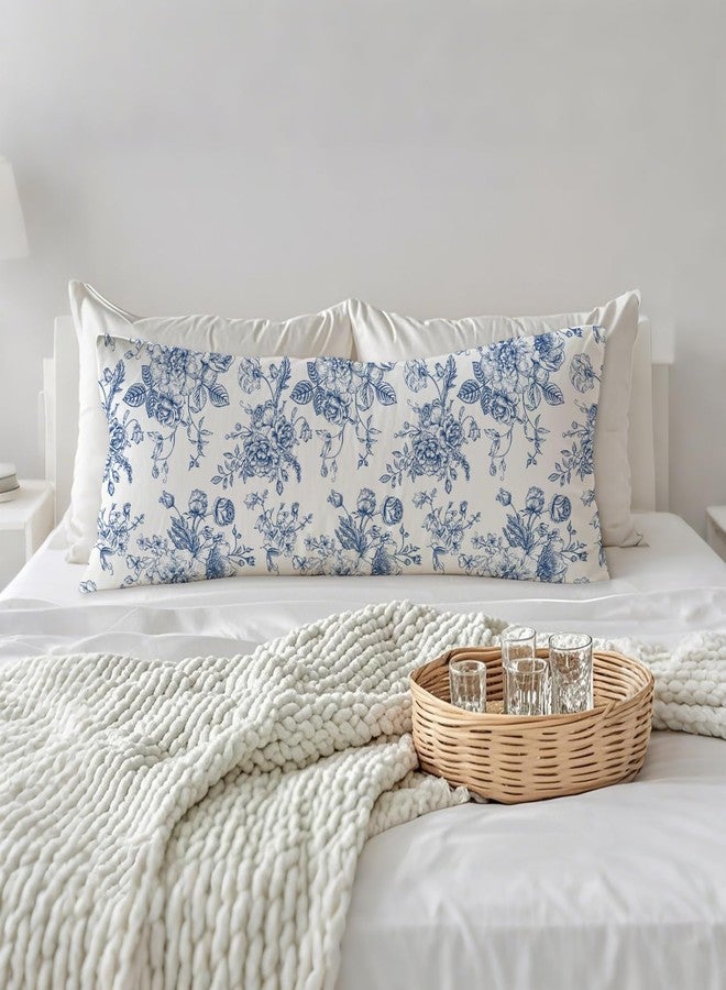 PIUD Vintage Blue Floral Chinoiserie 20x54 Body Pillow Cover, Grandmillennial Home Decor, Chinoiserie Decor, Blue and White Flower Grandmillennial Decorative Long Body Pillow Cases for Bed Couch - Image 3