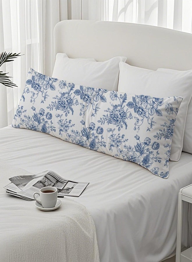 PIUD Vintage Blue Floral Chinoiserie 20x54 Body Pillow Cover, Grandmillennial Home Decor, Chinoiserie Decor, Blue and White Flower Grandmillennial Decorative Long Body Pillow Cases for Bed Couch - Image 4