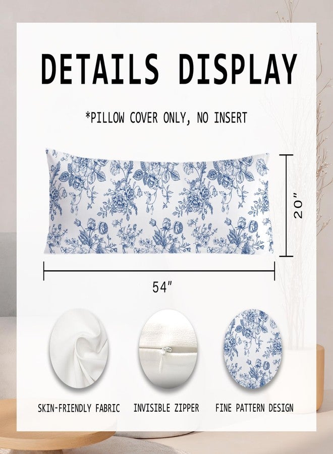 PIUD Vintage Blue Floral Chinoiserie 20x54 Body Pillow Cover, Grandmillennial Home Decor, Chinoiserie Decor, Blue and White Flower Grandmillennial Decorative Long Body Pillow Cases for Bed Couch - Image 2
