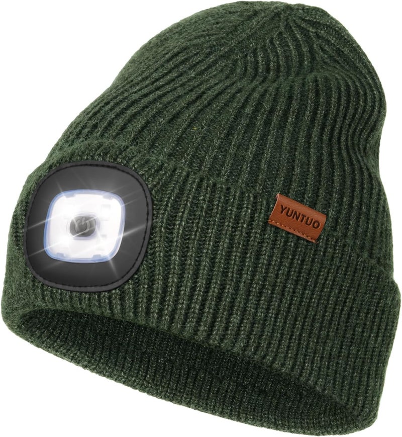 YunTuo Store LED Beanie with The Light, Unisex USB Rechargeable Headlamp Winter Knitted Cap Gifts for Men Dad Husband Him - Image 1