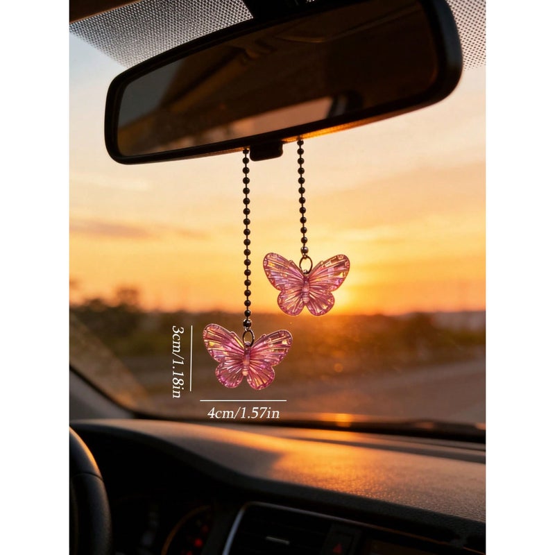 Pink 1pc Butterfly Car Rearview Mirror Suspension Interior Decoration - Image 2