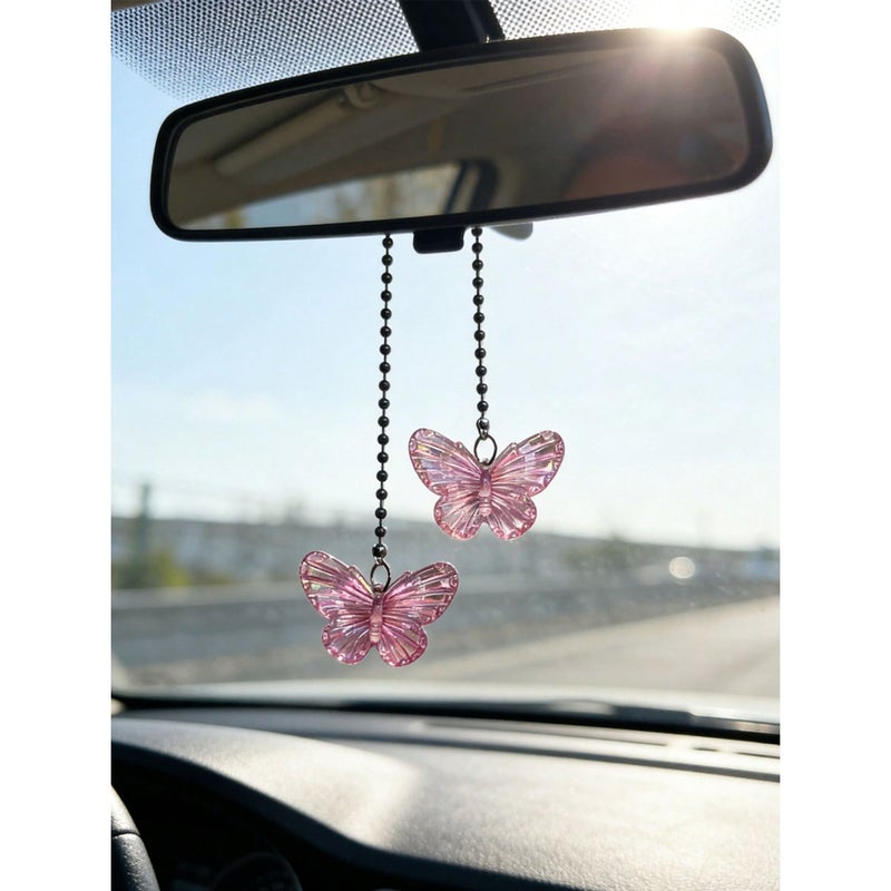 Pink 1pc Butterfly Car Rearview Mirror Suspension Interior Decoration - Image 3
