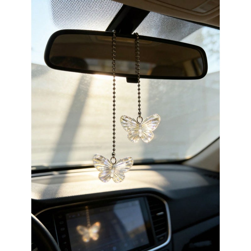 Pink 1pc Butterfly Car Rearview Mirror Suspension Interior Decoration - Image 4