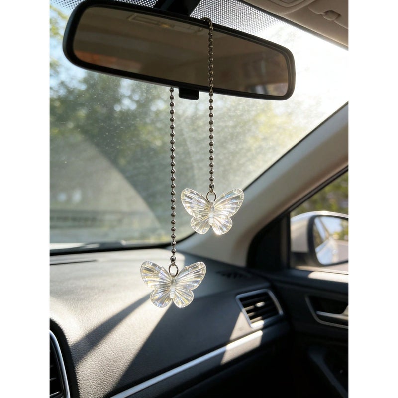 Pink 1pc Butterfly Car Rearview Mirror Suspension Interior Decoration - Image 5