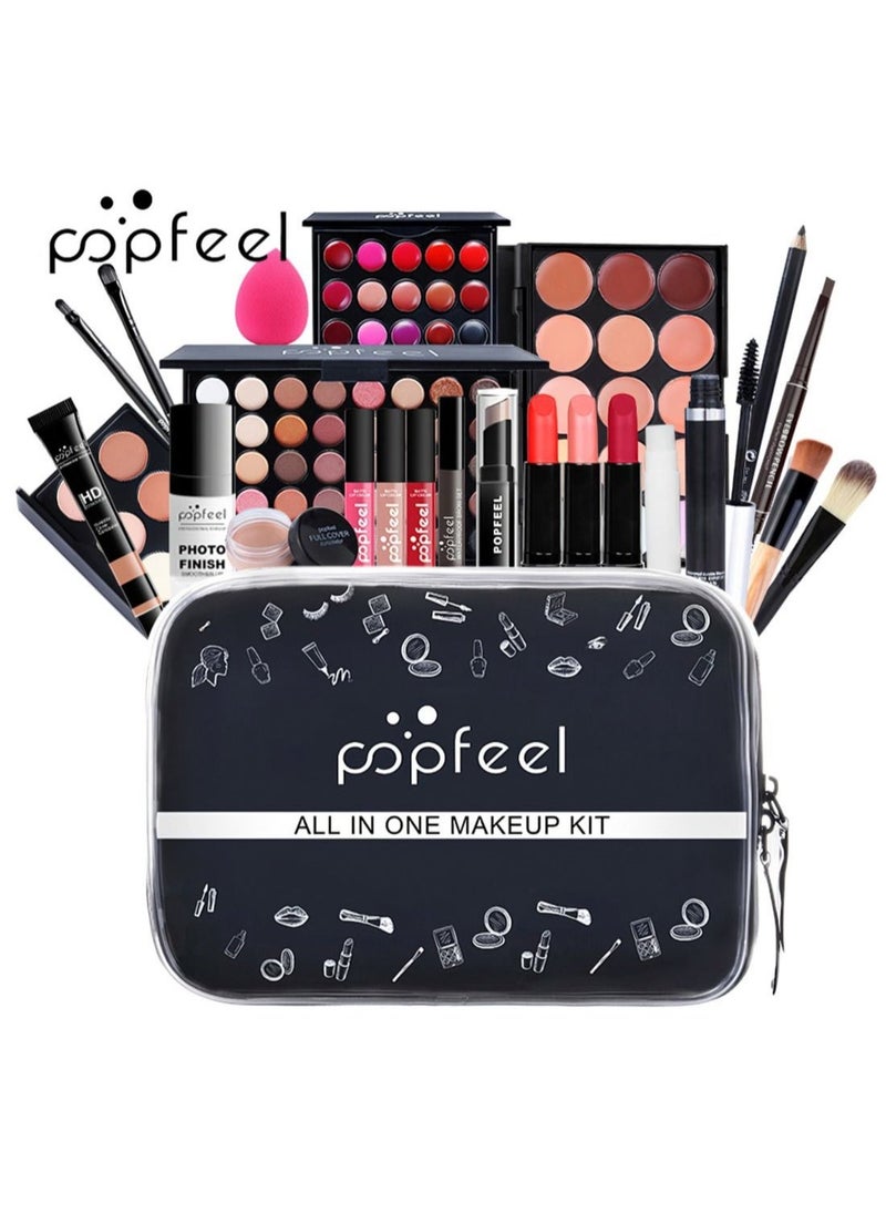 popfeel طقم مكياج شامل متعدد الاستخدامات مجموعة مكياج احترافية مصممة للنساء طقم مكياج كامل ضروري لمبتدئين ومحترفين 25 قطعة - Image 2