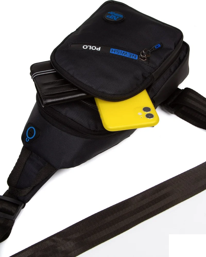 Adelina Bags Unisex Black Waterproof Chest Shoulder and Waist Bag with Headphone Outlet ADL-4501
