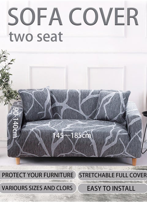 sofa cover 2 seater exquisite marble pattern pattern super elastic anti-wrinkle full-coverage Couch Slipcover exquisite and delicate non-slip flexible new pattern light gray and white lines 145-185cm