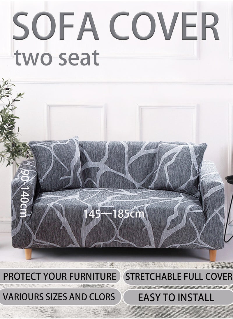 sofa cover 2 seater exquisite marble pattern pattern super elastic anti-wrinkle full-coverage Couch Slipcover exquisite and delicate non-slip flexible new pattern light gray and white lines 145-185cm