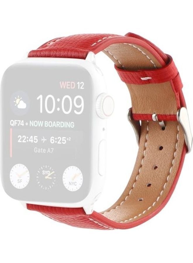 NIBEMINENT Small Waist Cross Texture Leather Replacement Watchbands For Apple Watch Series 7/6/SE/5/4/3/2/1 41/40/38mm Red - Image 1
