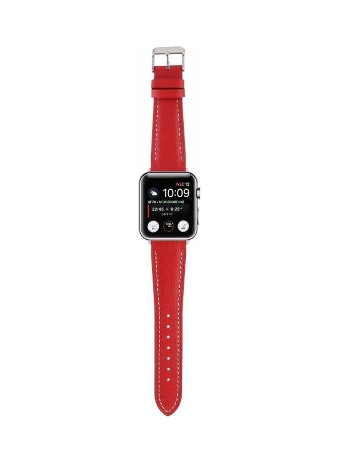 NIBEMINENT Small Waist Cross Texture Leather Replacement Watchbands For Apple Watch Series 7/6/SE/5/4/3/2/1 41/40/38mm Red - Image 4