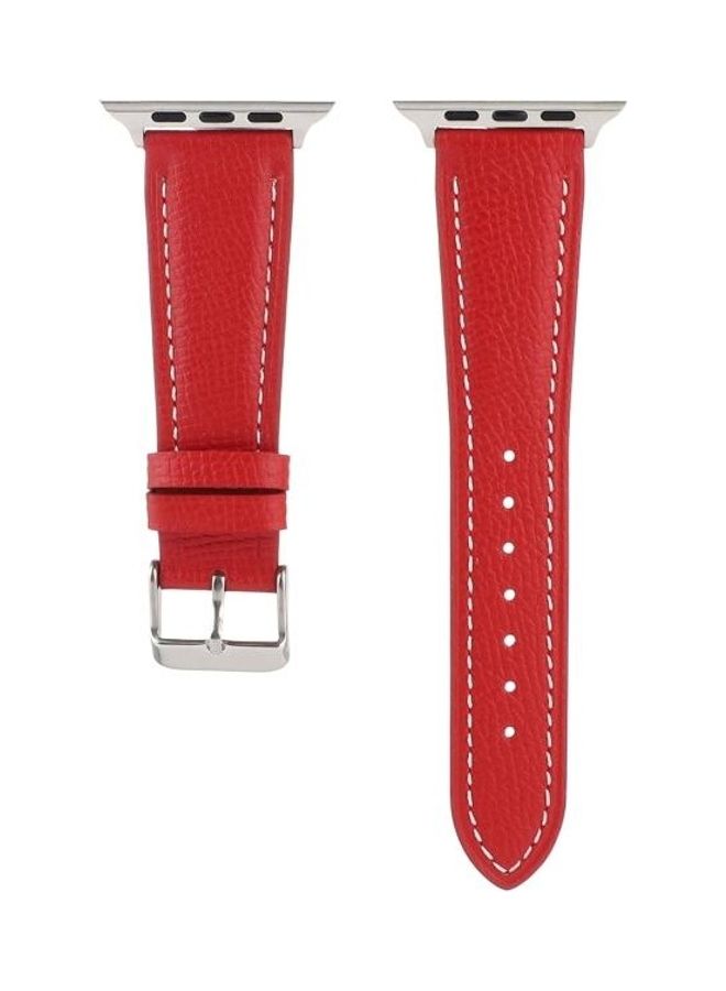 NIBEMINENT Small Waist Cross Texture Leather Replacement Watchbands For Apple Watch Series 7/6/SE/5/4/3/2/1 41/40/38mm Red - Image 5