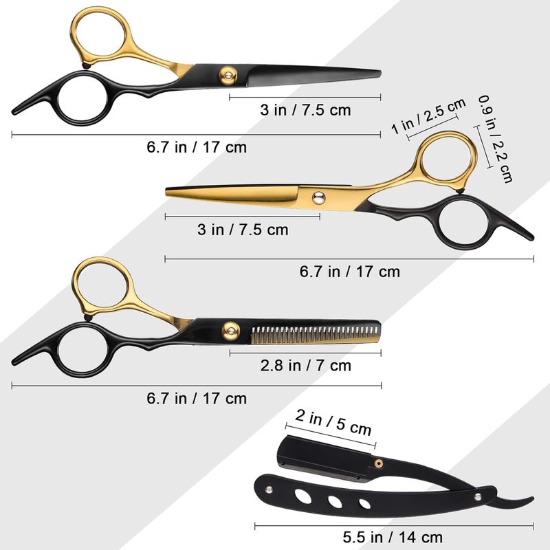 Fetinar Professional Black Gold Hair Cutting Scissors - 11Pcs Set, Stainless Steel Barber Scissors, Straight & Thinning Shears, Multi-Use for Home Salon Barber - Image 3