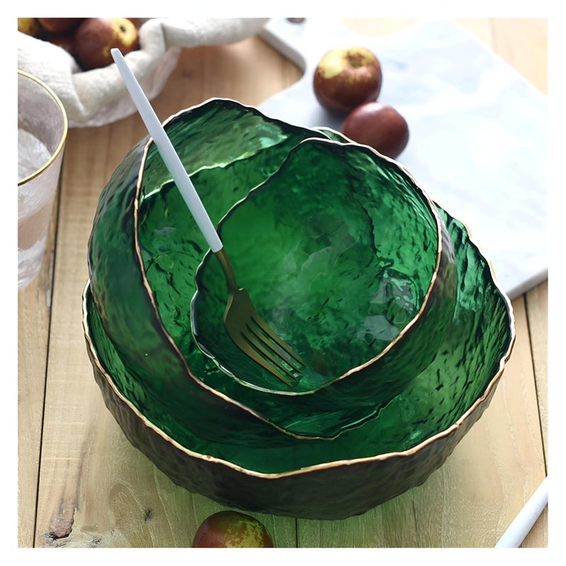 Luxurious Tableware - Three-piece green glass bowl set, each crafted for soups, salads, popcorn, fruit, vegetables or snacks; adds a sumptuous yet minimal aesthetic that elevates dining experience. - Image 3