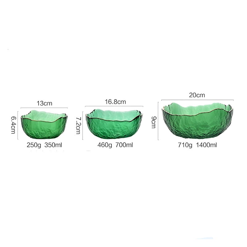 Luxurious Tableware - Three-piece green glass bowl set, each crafted for soups, salads, popcorn, fruit, vegetables or snacks; adds a sumptuous yet minimal aesthetic that elevates dining experience. - Image 2