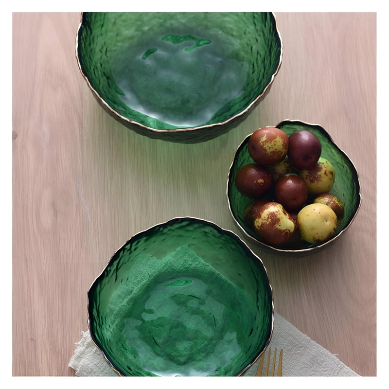 Luxurious Tableware - Three-piece green glass bowl set, each crafted for soups, salads, popcorn, fruit, vegetables or snacks; adds a sumptuous yet minimal aesthetic that elevates dining experience. - Image 4