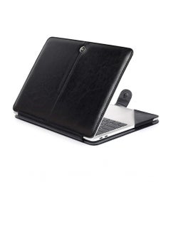 Compatible with MacBook Air 13.6 Inch PU Leather Book Case Model A2681/A3113 M2/M3 Chip 2024 2023 2022 Sleeve Carrying Cover Folio Case (Black)