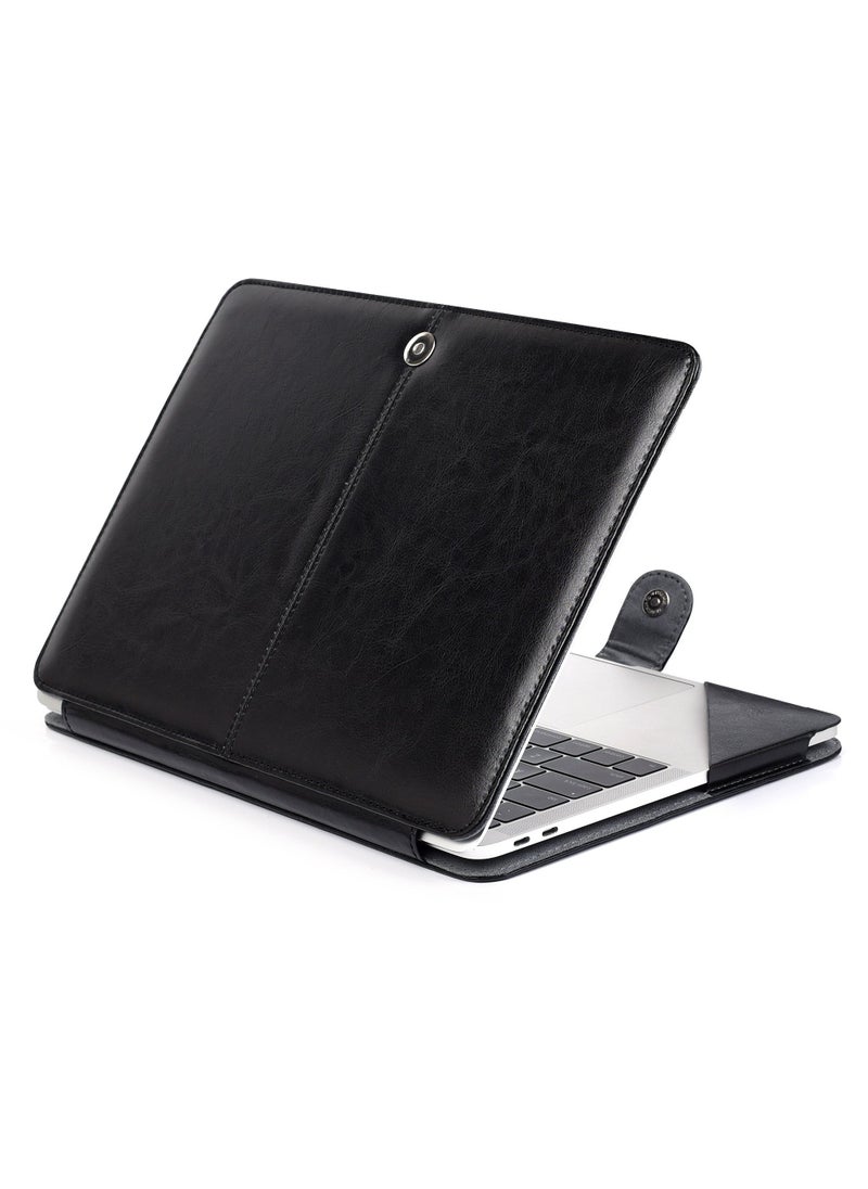 Generic - Compatible with MacBook Air 13.6 Inch PU Leather Book Case Model A2681/A3113 M2/M3 Chip 2024 2023 2022 Sleeve Carrying Cover Folio Case (Black) - Image 1