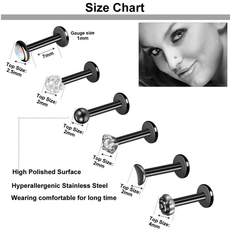 ONESING 18 Pcs 16G Black Tragus Piercing Earrings for Women Men Cartilage Earrings Stud - Image 2