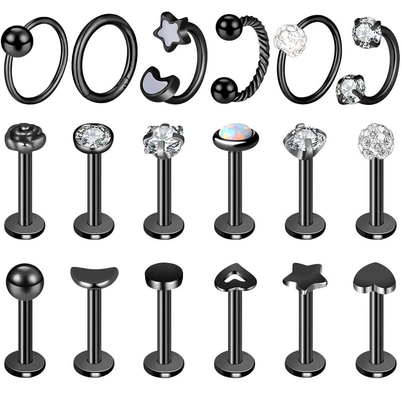 ONESING 18 Pcs 16G Black Tragus Piercing Earrings for Women Men Cartilage Earrings Stud - Image 1