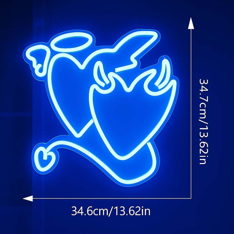Horoof Home Angel and Demon Heart Neon LED Wall Light - 34.6 x 34.7 cm Blue Acrylic Decor - Image 2