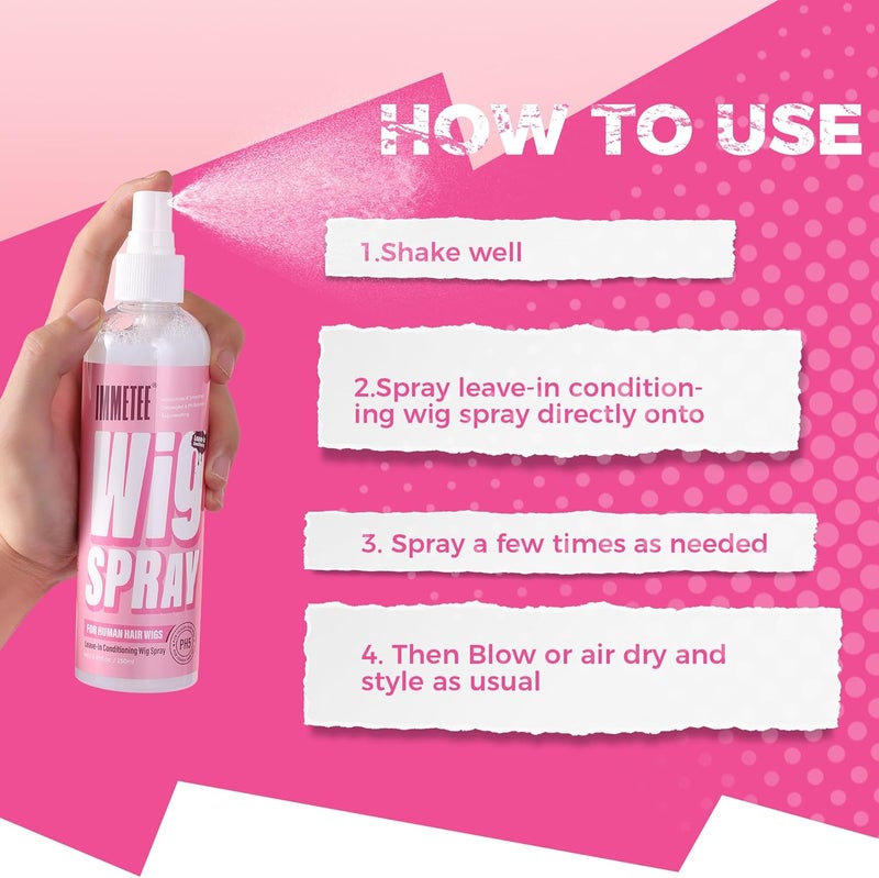 immetee Human and Synthetic Hair Wig Leave in Conditioner Spray, PH5 PH6, Hair Spray Detangler & Easy Combing, Add Shine & Freshness 250Ml/8.4Fl. Oz (PH5 For Human Wig) - Image 5