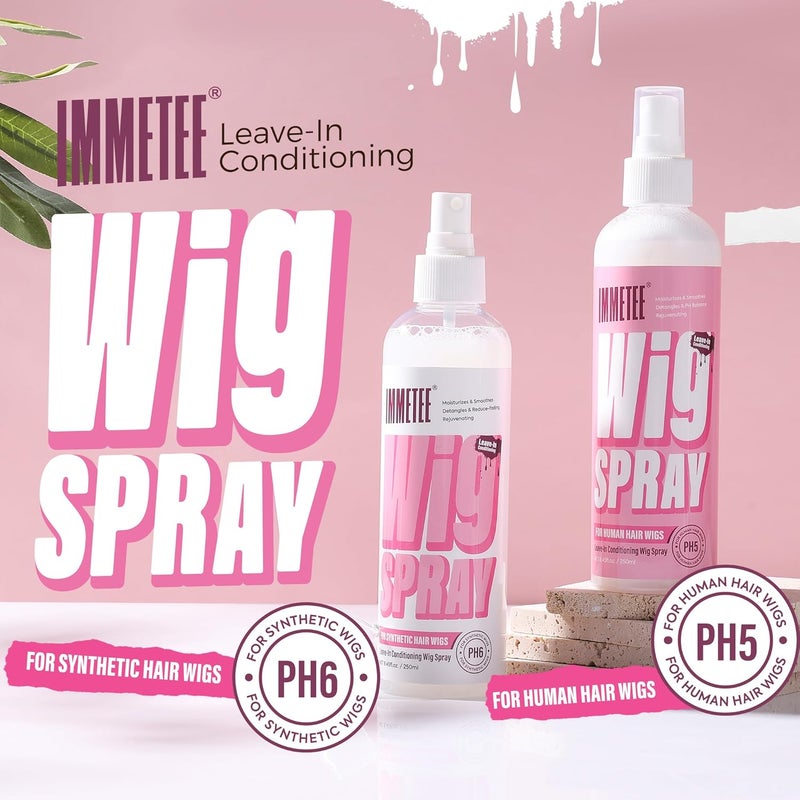 immetee Human and Synthetic Hair Wig Leave in Conditioner Spray, PH5 PH6, Hair Spray Detangler & Easy Combing, Add Shine & Freshness 250Ml/8.4Fl. Oz (PH5 For Human Wig) - Image 1