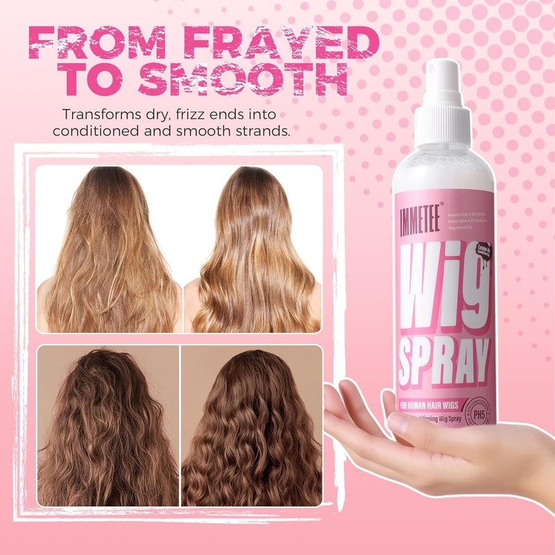 immetee Human and Synthetic Hair Wig Leave in Conditioner Spray, PH5 PH6, Hair Spray Detangler & Easy Combing, Add Shine & Freshness 250Ml/8.4Fl. Oz (PH5 For Human Wig) - Image 4