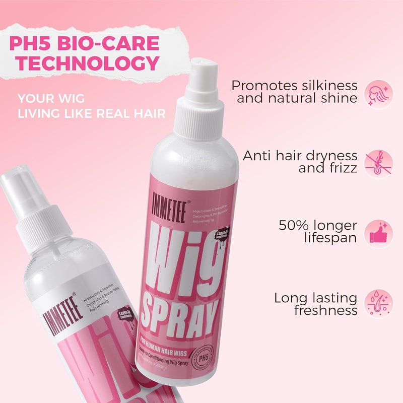 immetee Human and Synthetic Hair Wig Leave in Conditioner Spray, PH5 PH6, Hair Spray Detangler & Easy Combing, Add Shine & Freshness 250Ml/8.4Fl. Oz (PH5 For Human Wig) - Image 2