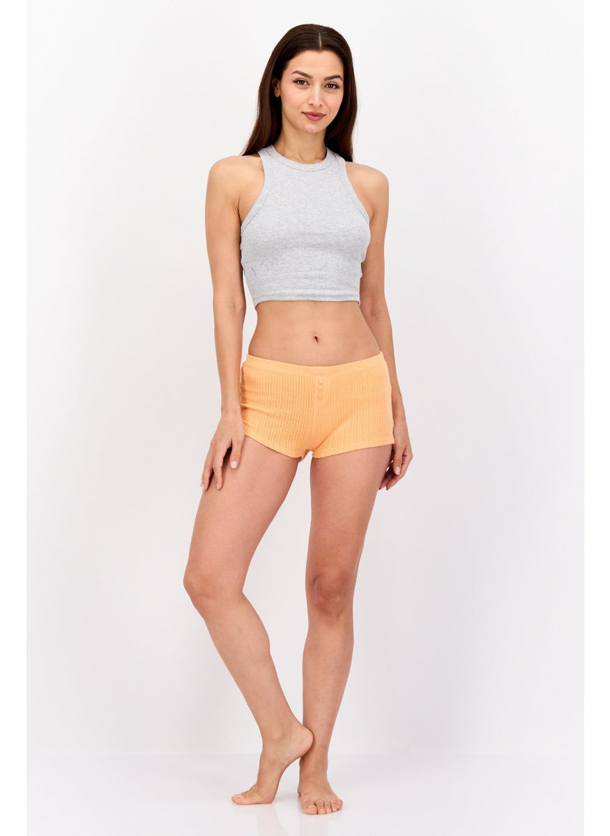 UNDIZ Women Textured Slip On Short, Orange  - Image 4