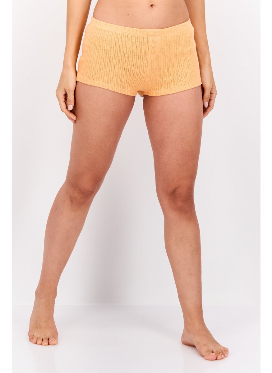 UNDIZ Women Textured Slip On Short, Orange  - Image 1