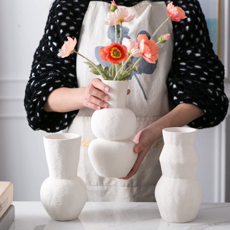 Banllis Ceramic Vases for Flowers  Matte White Ribbed Vase Set of 3  Decorative Vases for Pampas Grass  Modern Farmhouse Home Decor  Pottery for Centerpieces  Boho Vases - Image 5