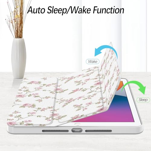 Xkladz Case for iPad pro 10.5 inch 2017/ iPad Air 3rd Generation 2019, Case with Pencil Holder, Stand Clear Back Cover Cute Cool Design for Women Girls, Auto Sleep/Wake, Pink Flower - Image 3