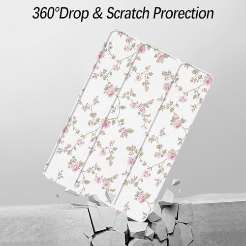 Xkladz Case for iPad pro 10.5 inch 2017/ iPad Air 3rd Generation 2019, Case with Pencil Holder, Stand Clear Back Cover Cute Cool Design for Women Girls, Auto Sleep/Wake, Pink Flower - Image 5