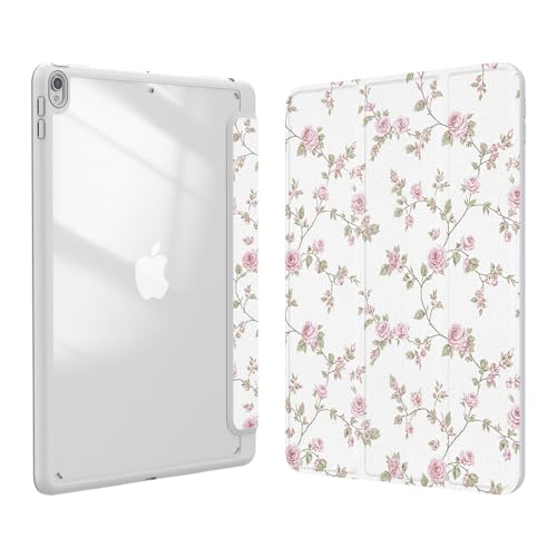 Xkladz Case for iPad pro 10.5 inch 2017/ iPad Air 3rd Generation 2019, Case with Pencil Holder, Stand Clear Back Cover Cute Cool Design for Women Girls, Auto Sleep/Wake, Pink Flower - Image 1