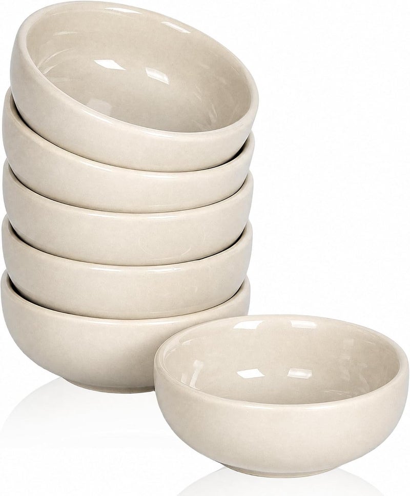 Swuut Ceramic Bowl Sets,2.7 oz Small Candy Sauce Bowls,Cute Dipping Bowls Microwave Safe Ceramic Pinch Snack Deep Serving Bowls For Party,Set of 6(Beige) - Image 1