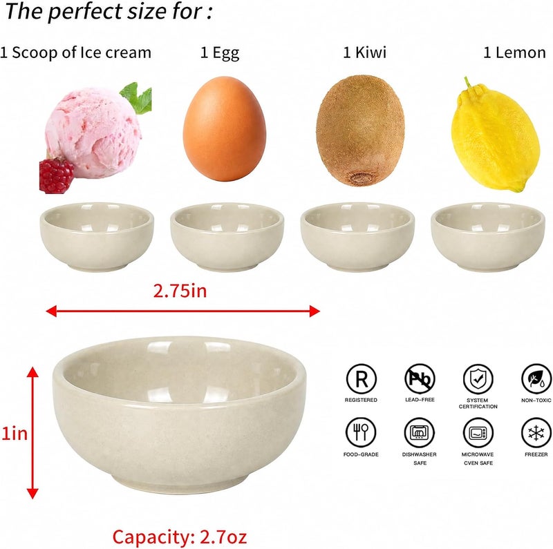Swuut Ceramic Bowl Sets,2.7 oz Small Candy Sauce Bowls,Cute Dipping Bowls Microwave Safe Ceramic Pinch Snack Deep Serving Bowls For Party,Set of 6(Beige) - Image 2