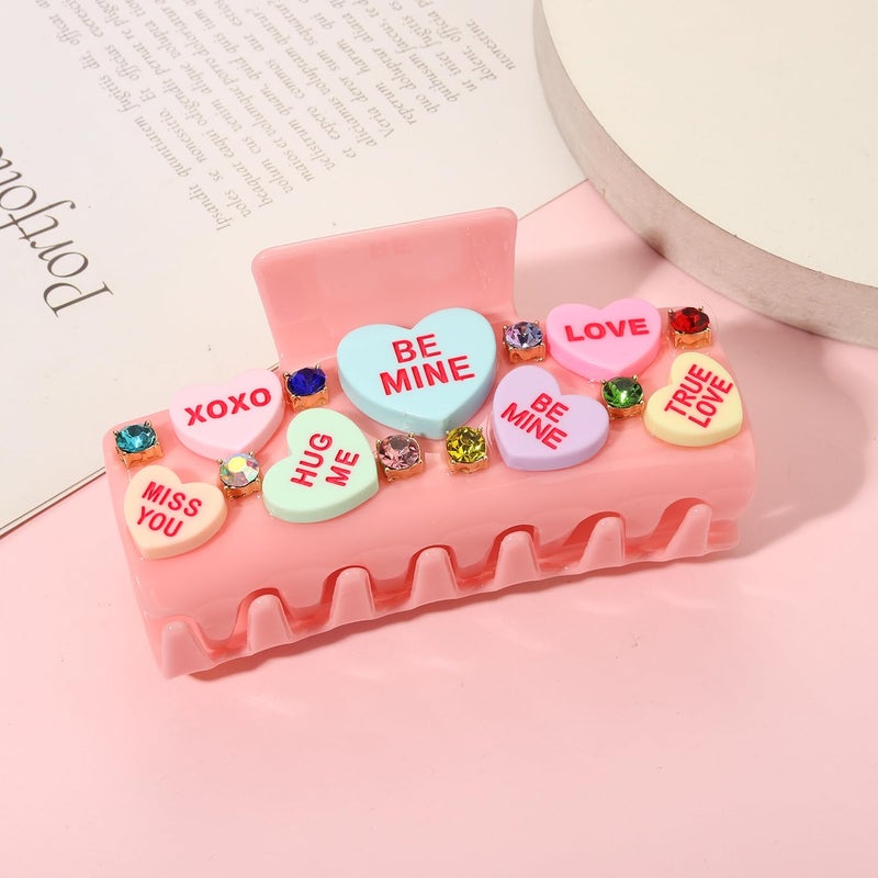 PHALIN Valentineâ€™s Day Hair Claw Clips for Women, Large Conversation Heart Hair Clips Nonslip Pink Love XOXO Hair Claws Valentineâ€™s Day Accessories Outfits Party Favor Gifts - Image 2