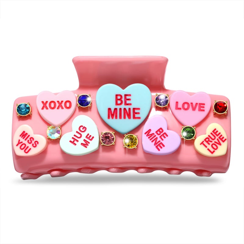 PHALIN Valentineâ€™s Day Hair Claw Clips for Women, Large Conversation Heart Hair Clips Nonslip Pink Love XOXO Hair Claws Valentineâ€™s Day Accessories Outfits Party Favor Gifts - Image 1