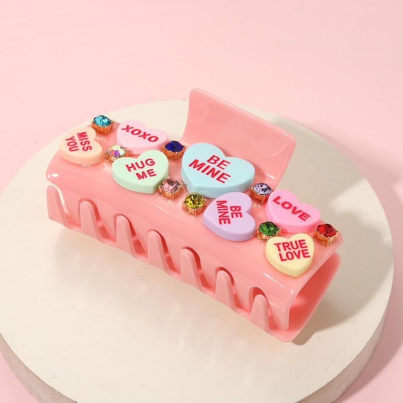 PHALIN Valentineâ€™s Day Hair Claw Clips for Women, Large Conversation Heart Hair Clips Nonslip Pink Love XOXO Hair Claws Valentineâ€™s Day Accessories Outfits Party Favor Gifts - Image 3