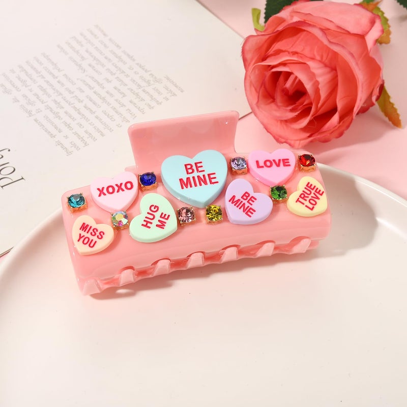 PHALIN Valentineâ€™s Day Hair Claw Clips for Women, Large Conversation Heart Hair Clips Nonslip Pink Love XOXO Hair Claws Valentineâ€™s Day Accessories Outfits Party Favor Gifts - Image 4
