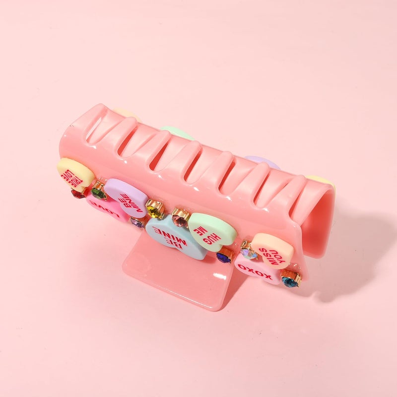 PHALIN Valentineâ€™s Day Hair Claw Clips for Women, Large Conversation Heart Hair Clips Nonslip Pink Love XOXO Hair Claws Valentineâ€™s Day Accessories Outfits Party Favor Gifts - Image 5