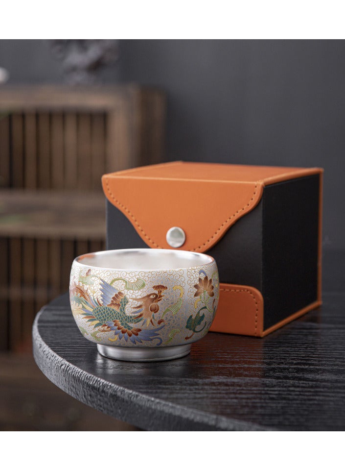 Hiras Pure Silver-plated Teacup, Ceramic Teacup Tea Bowl Gift Box, Phoenix Teacup - Image 1