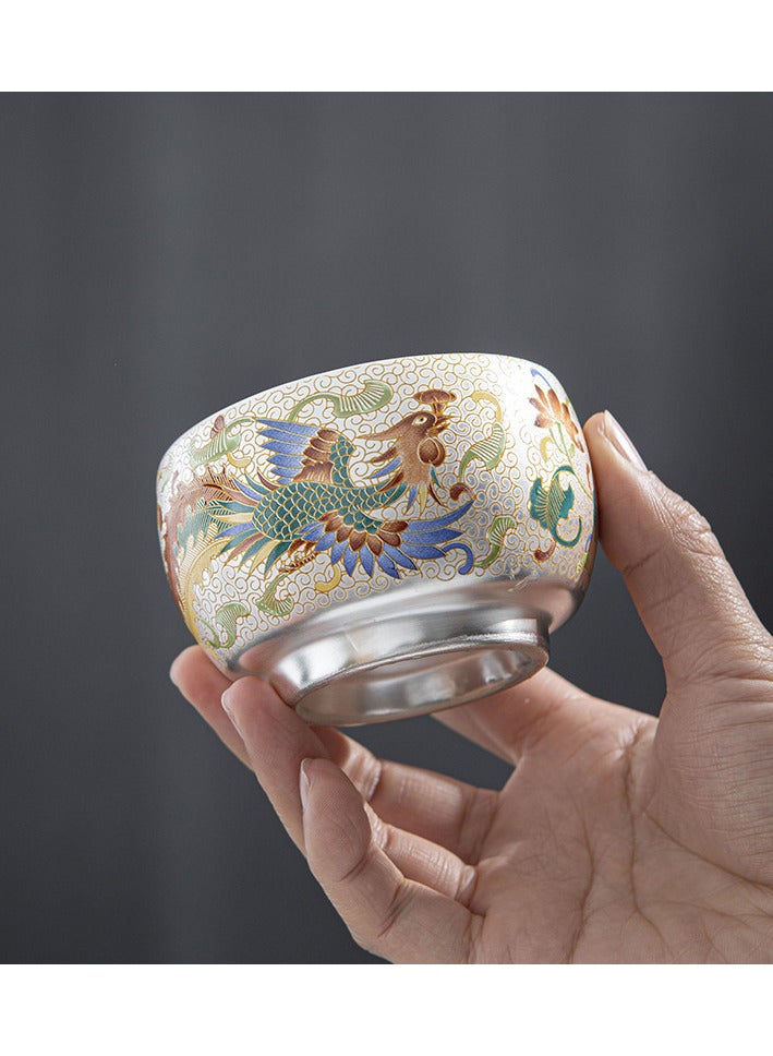 Hiras Pure Silver-plated Teacup, Ceramic Teacup Tea Bowl Gift Box, Phoenix Teacup - Image 2