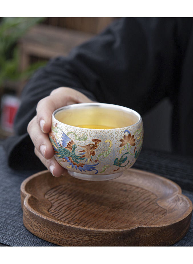 Hiras Pure Silver-plated Teacup, Ceramic Teacup Tea Bowl Gift Box, Phoenix Teacup - Image 3