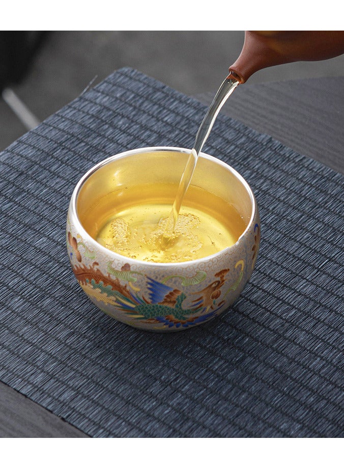 Hiras Pure Silver-plated Teacup, Ceramic Teacup Tea Bowl Gift Box, Phoenix Teacup - Image 4