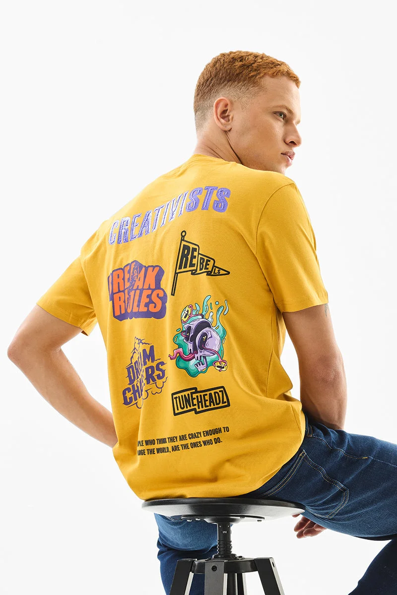 سنيتش Mustard Graphic Half Sleeve Slim Fit T-Shirt